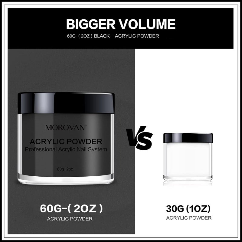 Morovan Black Acrylic Powder for Nails - 2oz Professional Acrylic Nail Powder Polymer Black Nail Powders for Acrylic Nail Extension Carving - Image 3